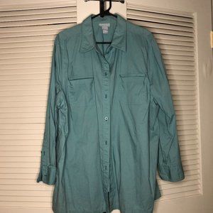 Teal Button Cotton Shirt with Button Cuffs